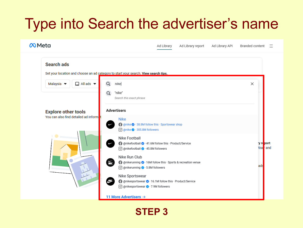 Step 3 - Search Advertiser's Name
